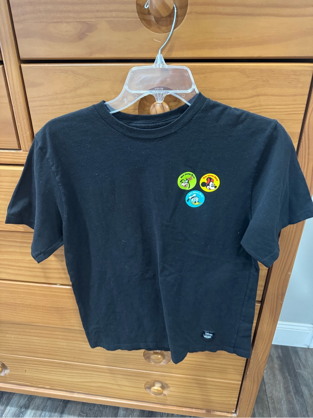 Vans Disney Black Kids Graphic Tee with Colorful Character Patches X-Large